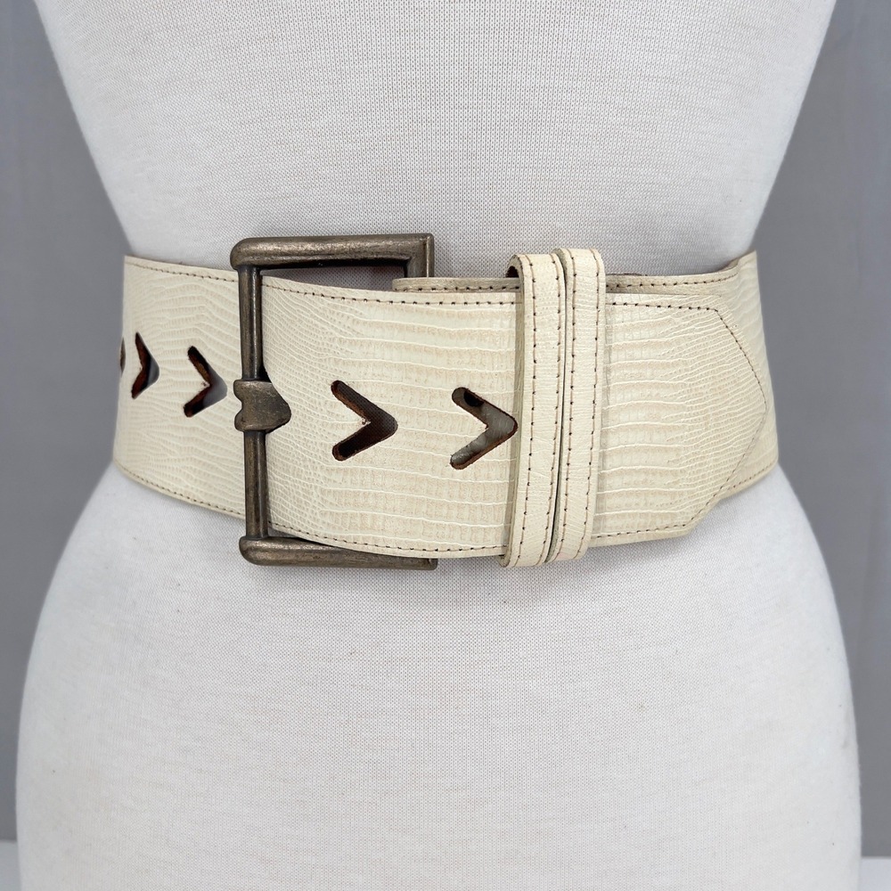 Vintage‎ Limited Express Womens 2.5" Wide Leather Corset Belt Cream Lizard S
